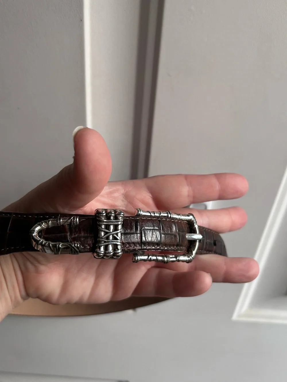Brighton Brown Croc Embossed Leather Belt Medium Silver Western Hardware Vintage